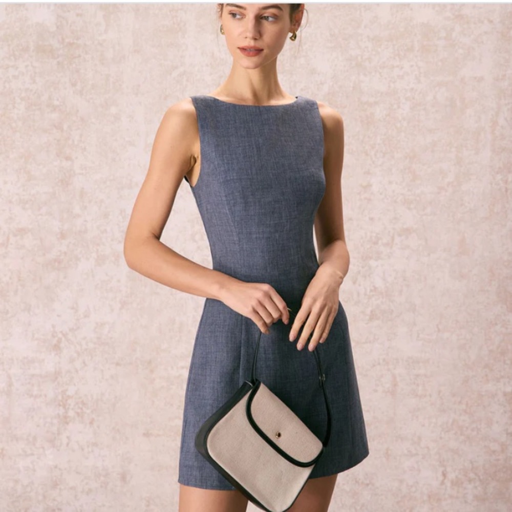NWT RIHOAS The Grey Boat Neck Sleeveless Mini Dress